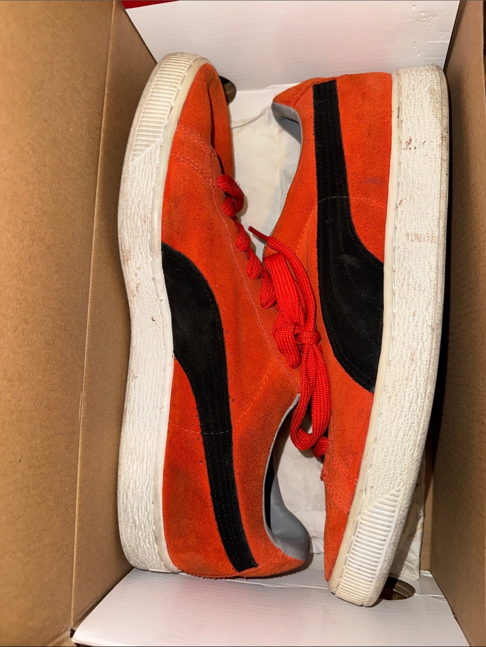 Men's Orange & Black Suede Sneakers - Classic Low-Top Style